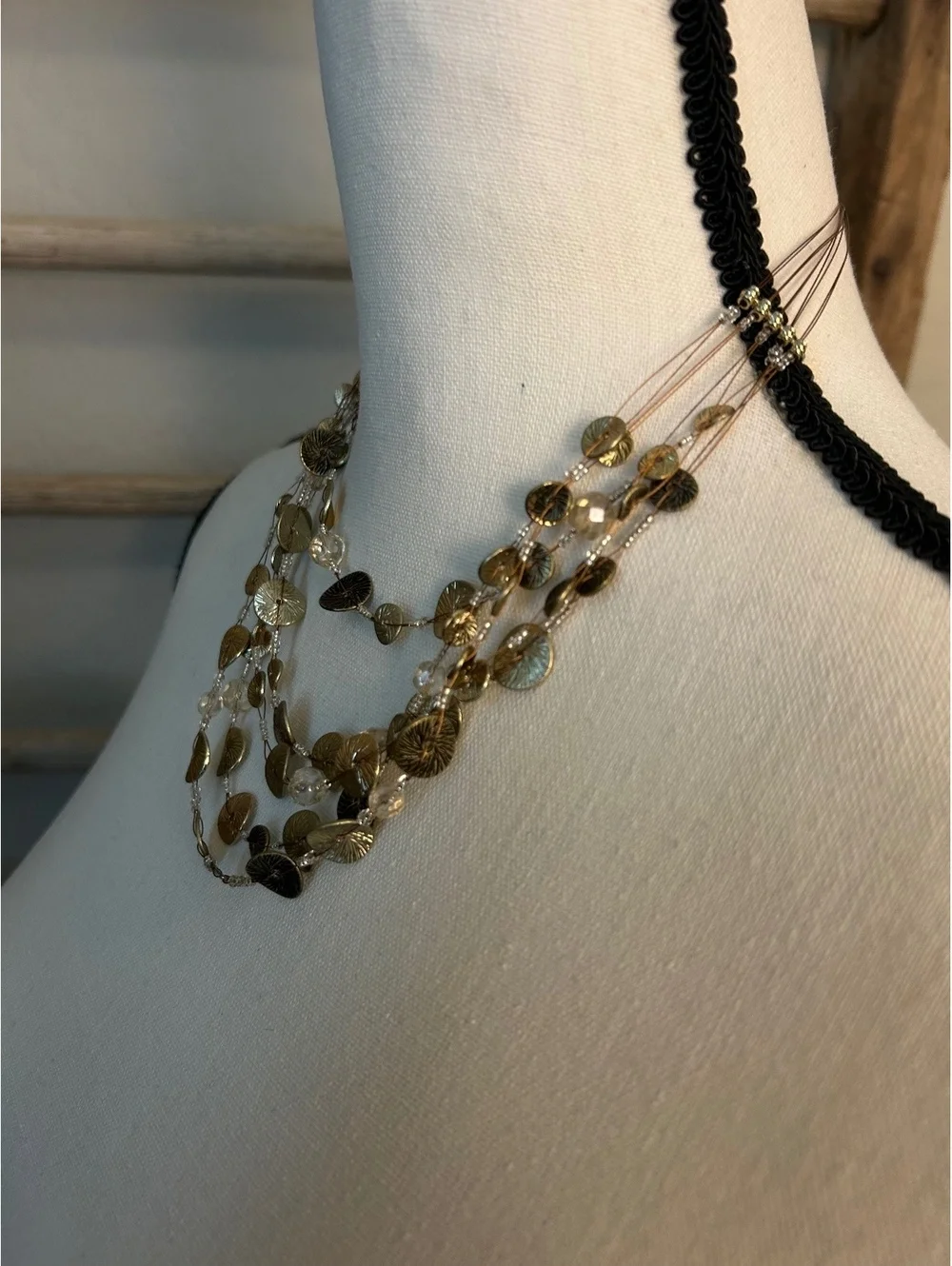 Chicos Multi-Strand Gold Tone Disc Necklace